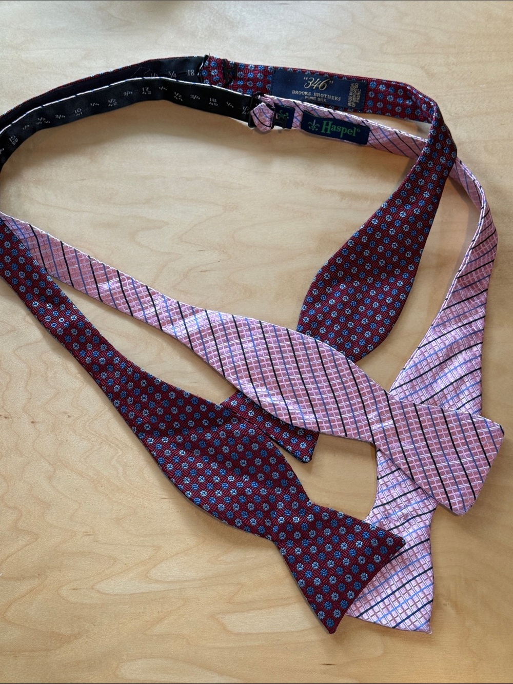Brooks Brothers & Haspel Silk Bow Tie Lot Set of 2 Pink Burgundy